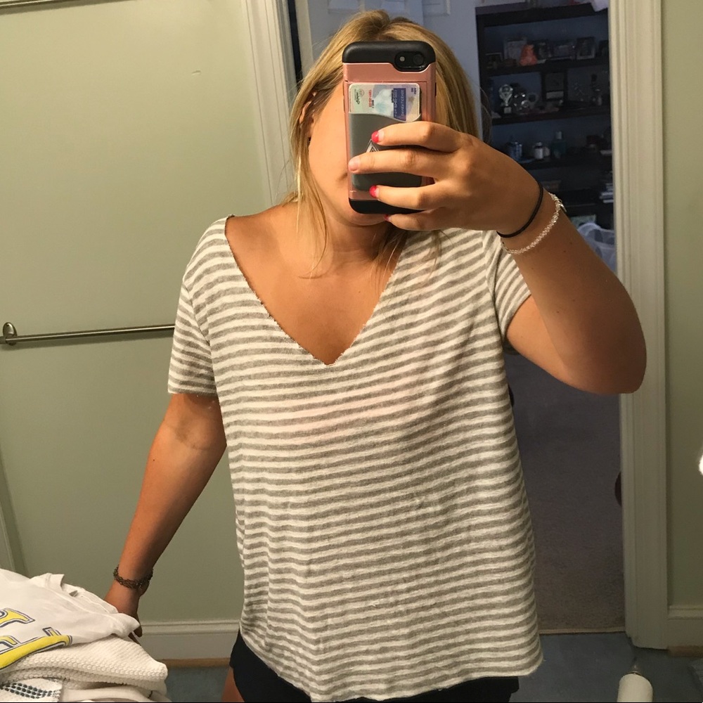 Project Social T white & gray striped tee